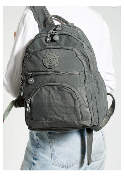 Unisex Suya Dayanıklı Krinkıl Kumaş Çok Gözlü Orta Boy Laptop Okul ve Sırt Çantası