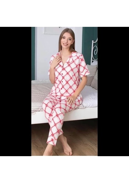 Modamuvo Freshness 105 Baklava Desenli Patlı Kısa Kol Pijama Takımı fiyatları