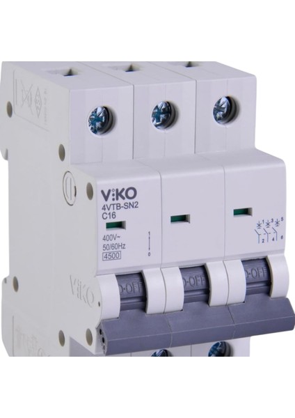 3 Kutuplu Otomatik Sigorta 4VTB-3C16. 4.5ka 3p C 16A Un: 400V~