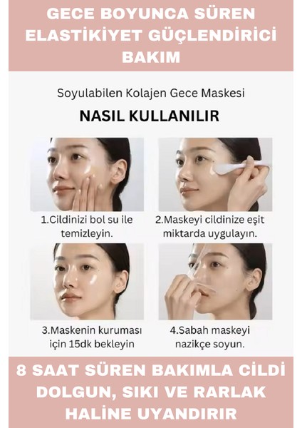 Collagen Night Soyulabilen Yüz Maskesi Cam Cilt Yaşlanm@kar şıtı Parlaklık Nemlendirme Işıltı Artırma 75ML 1 Adet