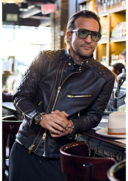 Golden Fermuarlı Kapitone Dikiş Detaylı Biker Mont