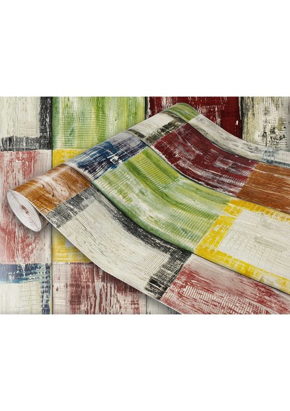 176-0576 Bahia Çok Renkli Ahşap Desen Yapışkanlı Folyo ( 45 cm x 1 mt )