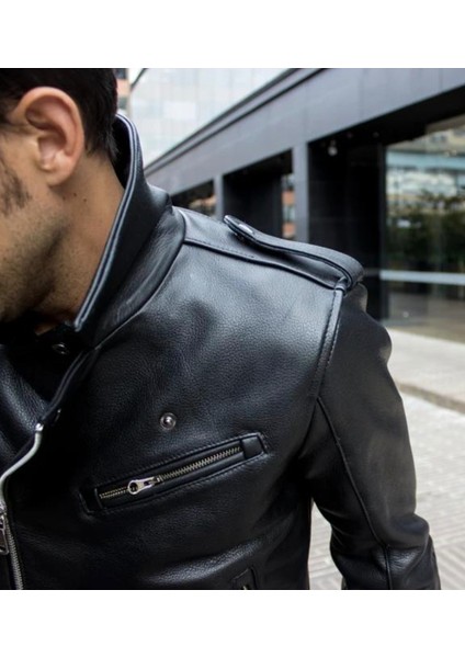 Dana Derisi Kalın Biker Mont Motorcu