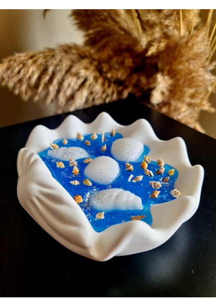 Dekoratif & Büyük Deniz Kabuğu Mavi Jel Mum