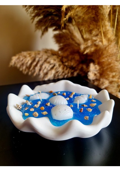 Dekoratif & Büyük Deniz Kabuğu Mavi Jel Mum fırsatları