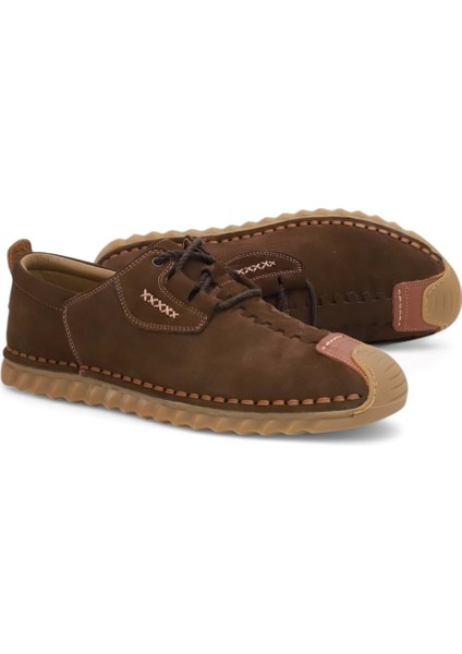 2125 Deri Üst Anatomik Tabanlı Erkek Günlük Çarık Ayakkabı - NKT02125-KAHVE-NUBUK-42