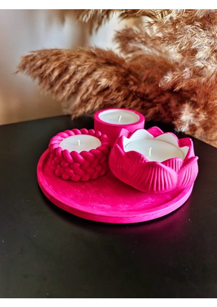 4'lü Set (16 cm Sunum Tepsisi 3 Mum) Pembe