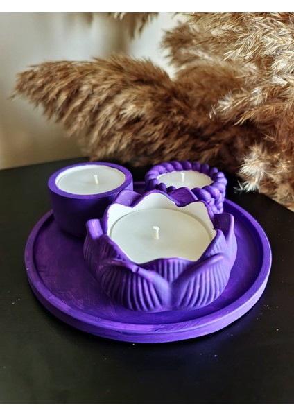 4'lü Set (16 cm Sunum Tepsisi 3 Mum) Mor
