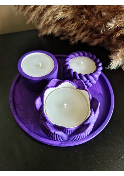 4'lü Set (16 cm Sunum Tepsisi 3 Mum) Mor