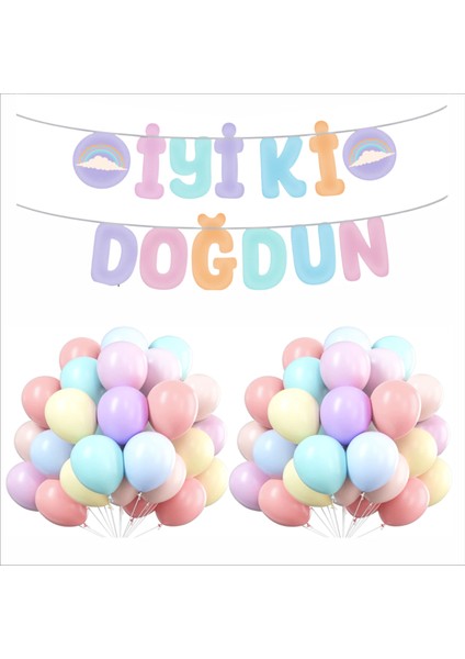 Makaron Balon (5ınc ve 12 Inc) +Banner Seti