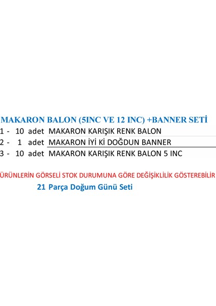 Makaron Balon (5ınc ve 12 Inc) +Banner Seti modelleri