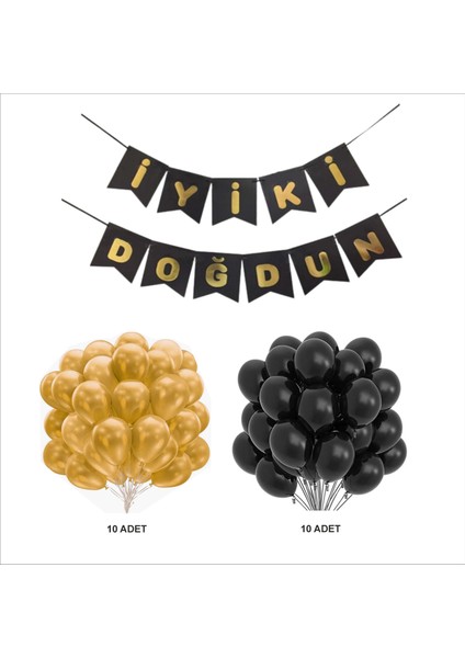 Siyah-Gold Balon+Banner Seti fiyatları