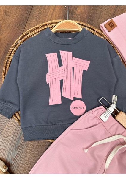 Hi Kabartma Baskılı Bereli Arma Detaylı Oversize (Geniş Kalıp) Kız Bebek Takım fırsatları