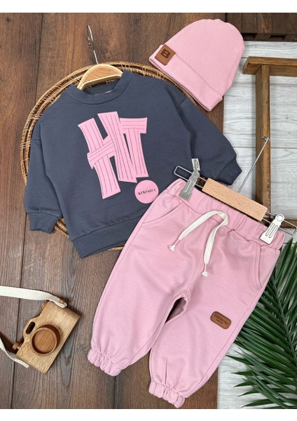 Hi Kabartma Baskılı Bereli Arma Detaylı Oversize (Geniş Kalıp) Kız Bebek Takım indirimleri