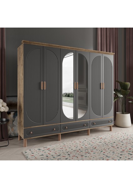 Soho 6 Kapaklı Aynalı Çekmeceli Mdf Gardırop fiyatları