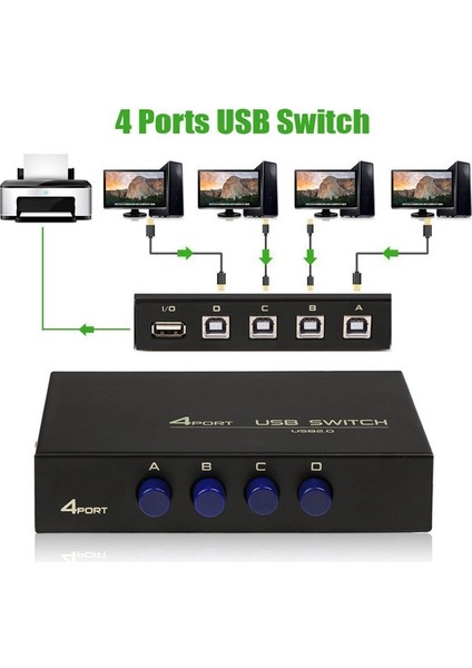 4 Port Yazıcı Printer Çoklayıcı Seçmeli Switch ( 1 Yazıcı 4 Bilgisayar )