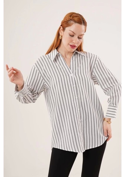 Çift Çizgi Geçişli Düğmeli Gri Gömlek fiyatları