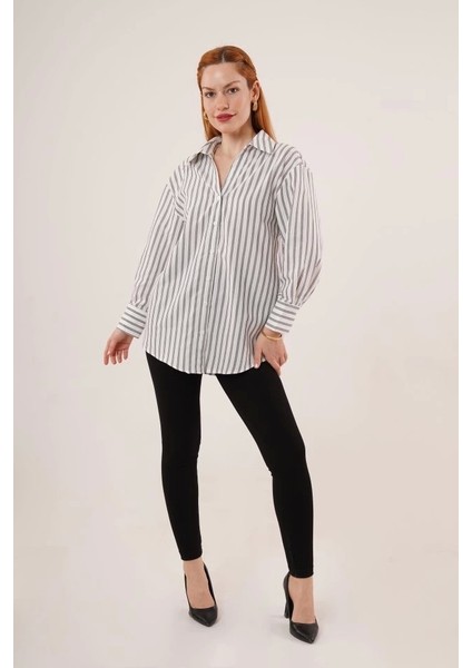 Çift Çizgi Geçişli Düğmeli Gri Gömlek modelleri