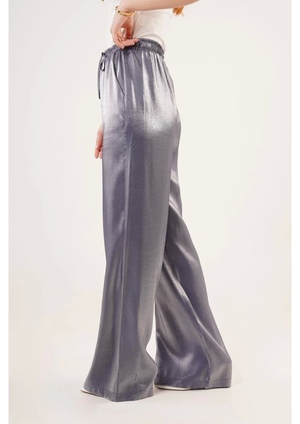 Parlak Görünümlü Cepli Mor Bol Paça Pantolon fiyatları