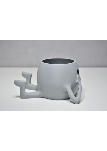 3D Neşeli Mini Saksı - Açık Gri