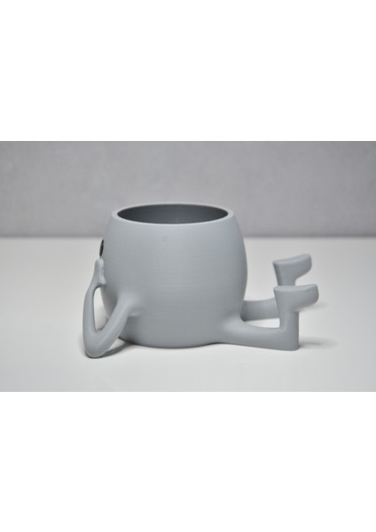 3D Neşeli Mini Saksı - Açık Gri
