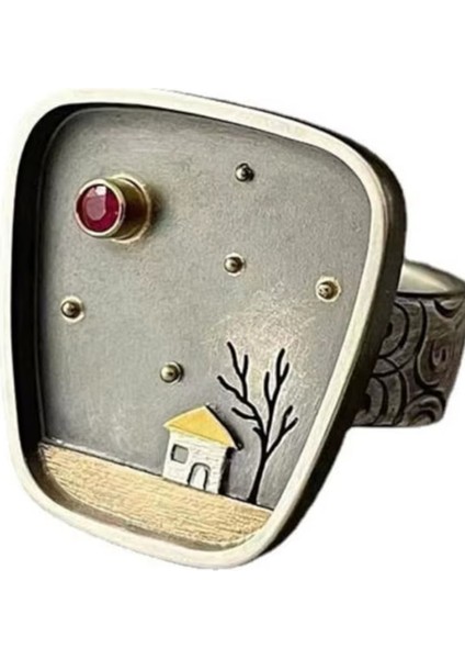 Manzaralı Eskitme Metal Yüzük