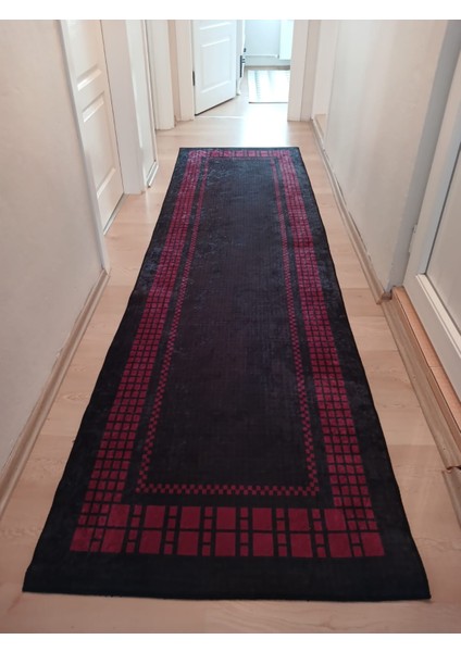 Siyah, Vişne, Organik Pamuk Dokuma Taban 80x300cm Yolluk