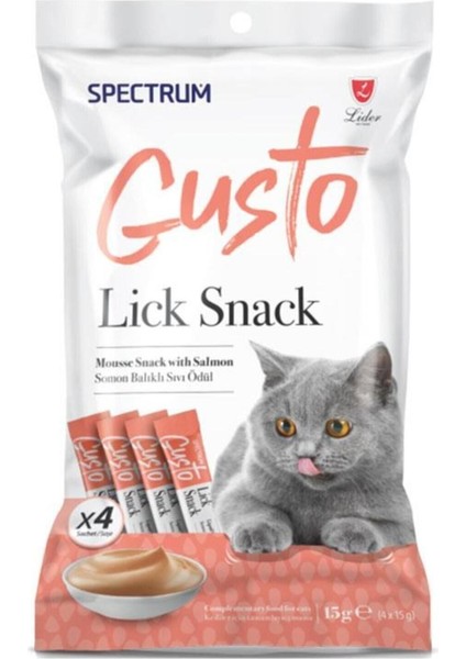 Gusto Lick Snack Somon Sıvı Kedi Ödülü 4X15GR - 10 Adet
