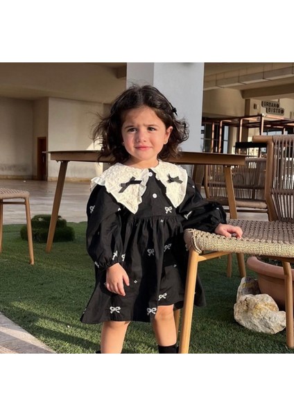 Kız Çocuk Bebe Yaka Fiyonk Işlemeli Elbise fiyatları