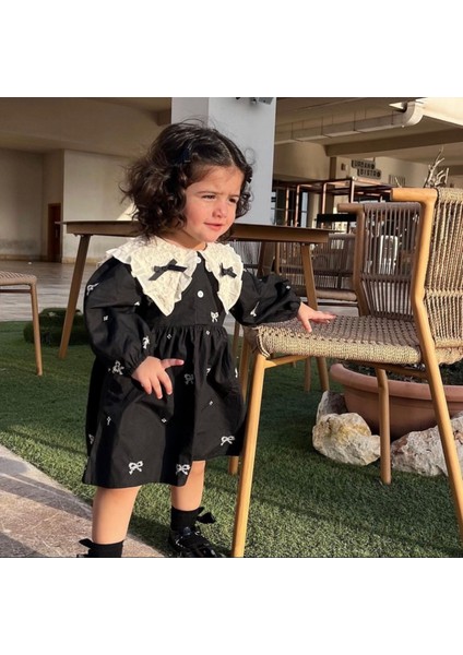 Kız Çocuk Bebe Yaka Fiyonk Işlemeli Elbise modelleri