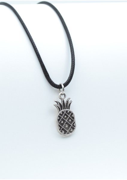 Ananas Deri ip Kolye - Gümüş Kaplama - Kadın Erkek Kolye - No:983