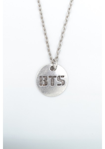BTS Madalyon Gümüş Kaplama Düz Zincir Kolye