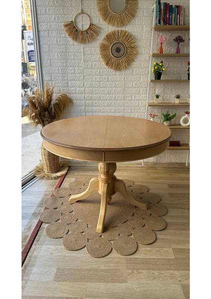 Concept Baba Ayaklı Masa Ahşap Yuvarlak Naturel Renkli Açılır Masa (Çap 110 cm )