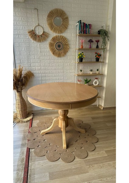 Concept Baba Ayaklı Masa Ahşap Yuvarlak Naturel Renkli Açılır Masa (Çap 110 cm )