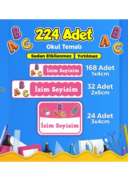 Okul Kreş Etiketi Kalem Defter Özel İsim Yazılabilen Etiket Seti Model 51 (224 Adet)