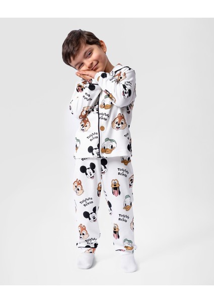 Bebek Pijama Takımı Sevimli Hayvanlar Desenli Kruvaze Yakalı Bebek Takımı