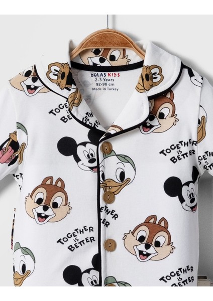 Bebek Pijama Takımı Sevimli Hayvanlar Desenli Kruvaze Yakalı Bebek Takımı