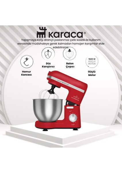 Mastermaid Mikser Soft Cream 1500W 5 Lt 1500W Motor Güç Yapışmaya Karşı Dirençli Paslanmaz Çelik Kase 3 Farklı Aparatı ile Tüm Çırpma, Yoğurma ve Karıştırma Işlemi