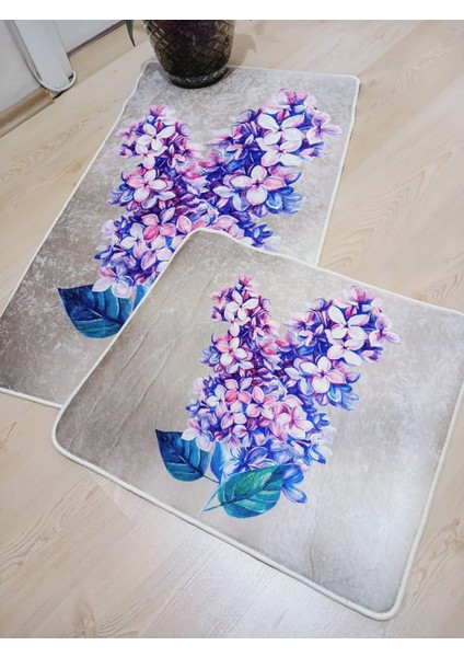 Çiçekler Kaymaz, Pamuk Dokuma Taban 2'li Klozet Takımı, Banyo Halısı (60X100-40X60) fiyatları