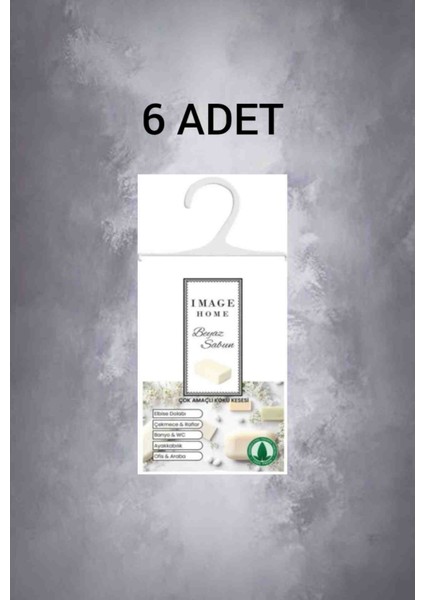 6 Adet Image Home Beyaz Sabun Çok Amaçlı Koku Kesesi Askılı Ayakkabılık Dolap Içi Parfüm Koku
