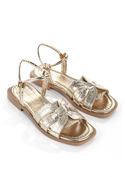 MİA028-3012 Deri Kadın Günlük Ortopedik Altın Tatil Sandalet fırsatları