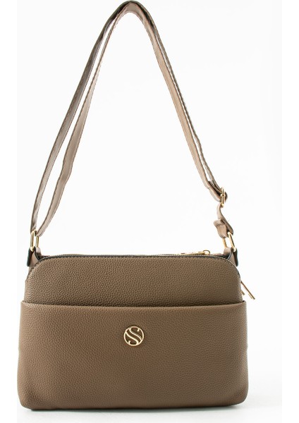 Kadın Ayarlanabilir Çapraz Askılı 4 Bölmeli ve Metal Fermuarlı Omuz Çantası