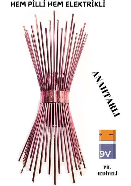 Kirpi Rose, Pilli Aplik, Anahtarlı, Pilli Elektrikli 2'si 1 Arada, Ledli Duvar Aplik, Gece Lambası