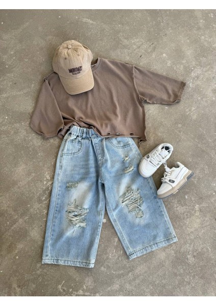 Unisex 4 Mevsimlik Yırtmaçlı Kot Denim