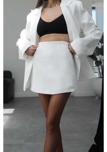 Beyaz Kiera Yüksek Bel Şort Etek modelleri