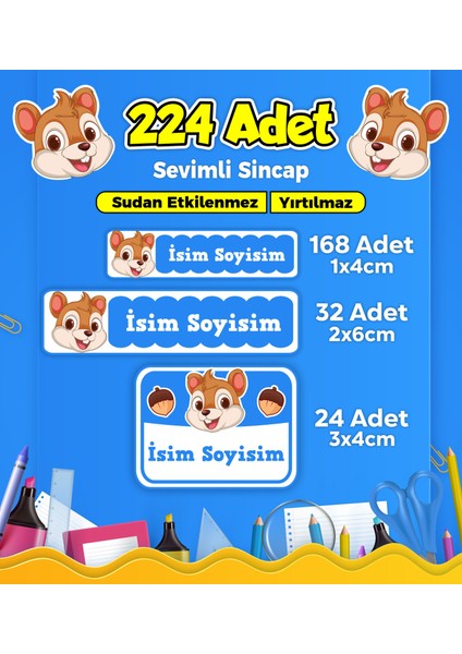 Okul Kreş Etiketi Kalem Defter Özel İsim Yazılabilen Etiket Seti Model 111 (224 Adet)