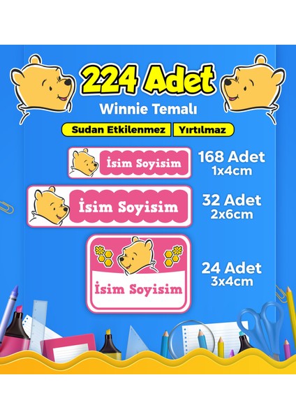 Okul Kreş Etiketi Kalem Defter Özel İsim Yazılabilen Etiket Seti Model 91 (224 Adet)