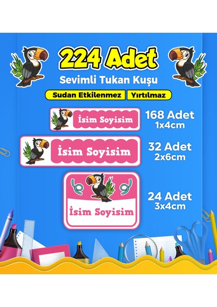 Okul Kreş Etiketi Kalem Defter Özel İsim Yazılabilen Etiket Seti Model 104 (224 Adet)