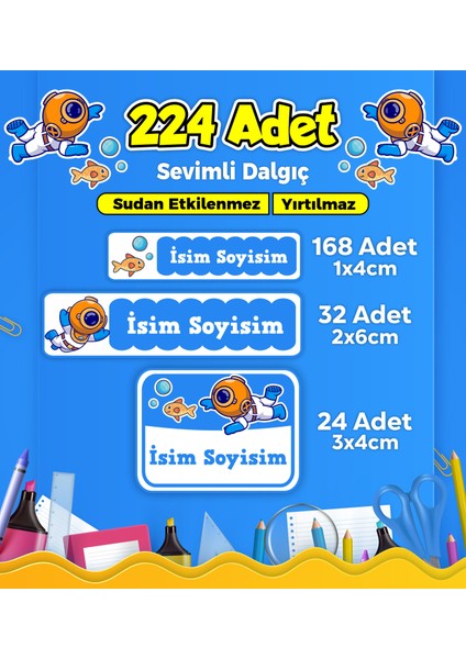 Okul Kreş Etiketi Kalem Defter Özel İsim Yazılabilen Etiket Seti Model 107 (224 Adet)