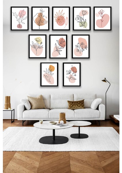 10 Parça Minimalist Çiçek Çerçeve Görünümlü Tablo